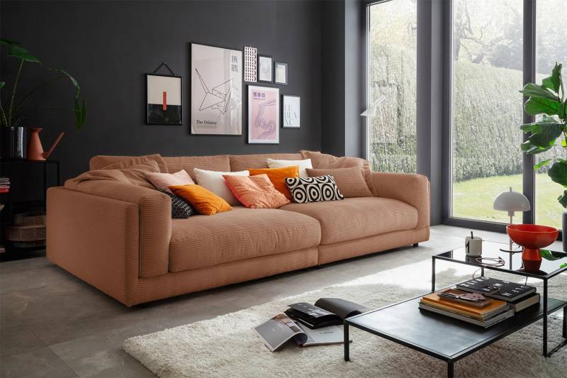 KAWOLA Big-Sofa RAINA, Couch Cord oder Leder verschiedene Farben 254x150 cm von KAWOLA