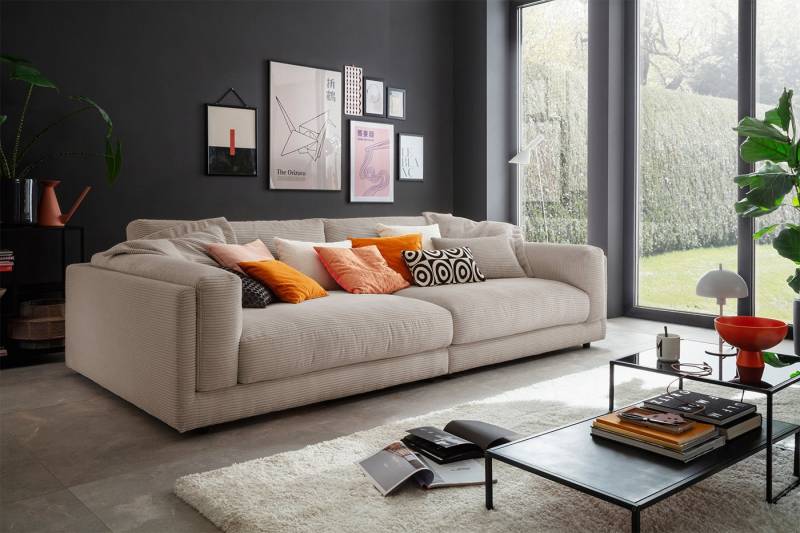 KAWOLA Big-Sofa RAINA, Couch Cord oder Leder verschiedene Farben 254x150 cm von KAWOLA