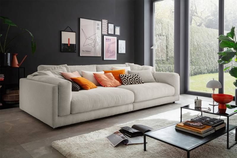 KAWOLA Big-Sofa RAINA, Couch Cord oder Leder verschiedene Farben 254x150 cm von KAWOLA