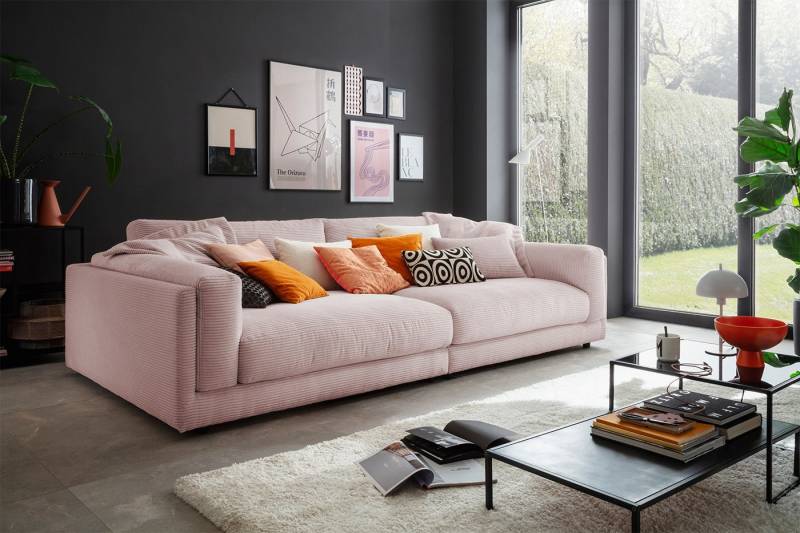 KAWOLA Big-Sofa RAINA, Couch Cord oder Leder verschiedene Farben 254x150 cm von KAWOLA