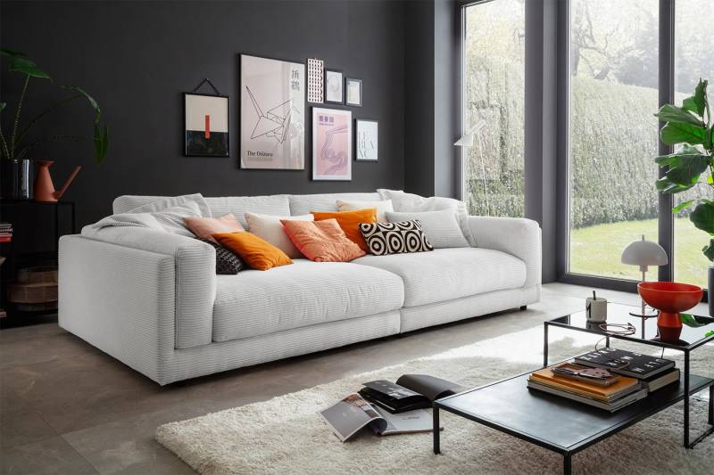 KAWOLA Big-Sofa RAINA, Couch Cord oder Leder verschiedene Farben 254x150 cm von KAWOLA