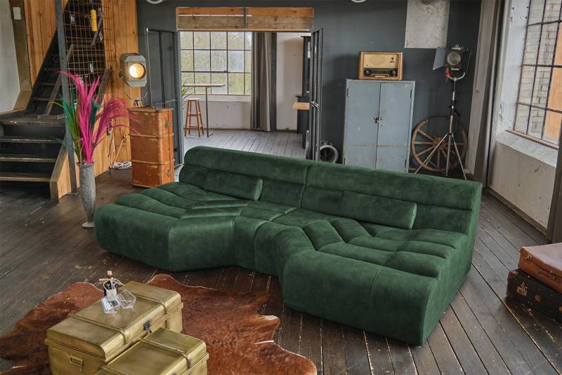 KAWOLA Big-Sofa TARA, Sofa Couch Velvet Vintage verschiedene Farben 286x143 cm von KAWOLA