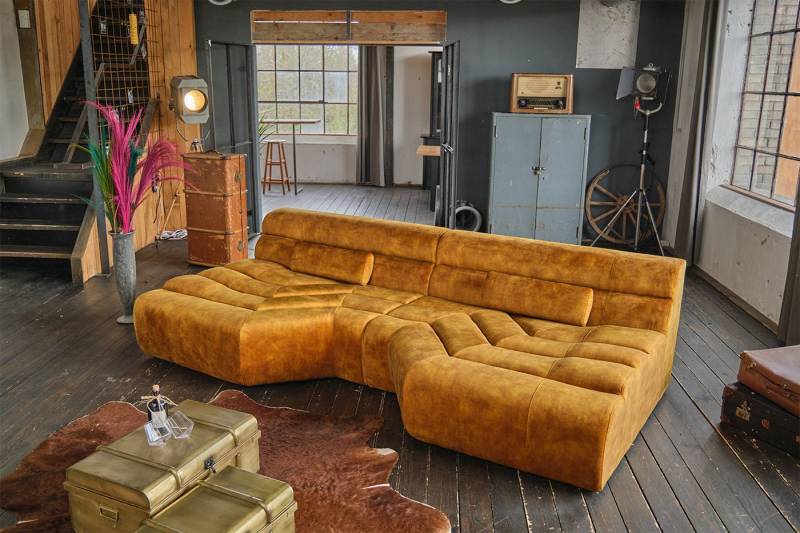 KAWOLA Big-Sofa TARA, Sofa Couch Velvet Vintage verschiedene Farben 286x143 cm von KAWOLA