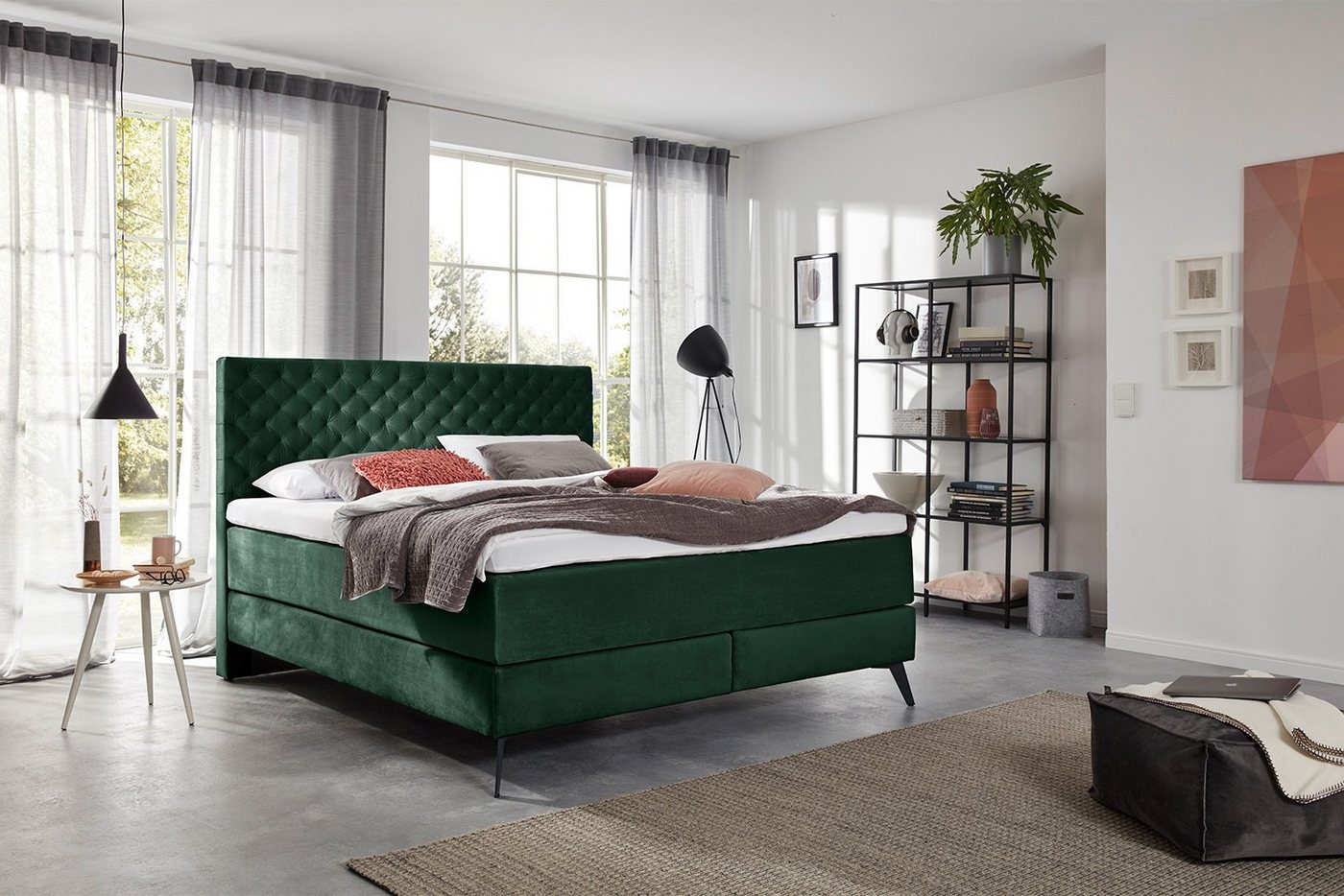 KAWOLA Boxspringbett SINDAR, Bett Stoff, versch. Farben, versch. Fußfarben, mit od. ohne Topper von KAWOLA