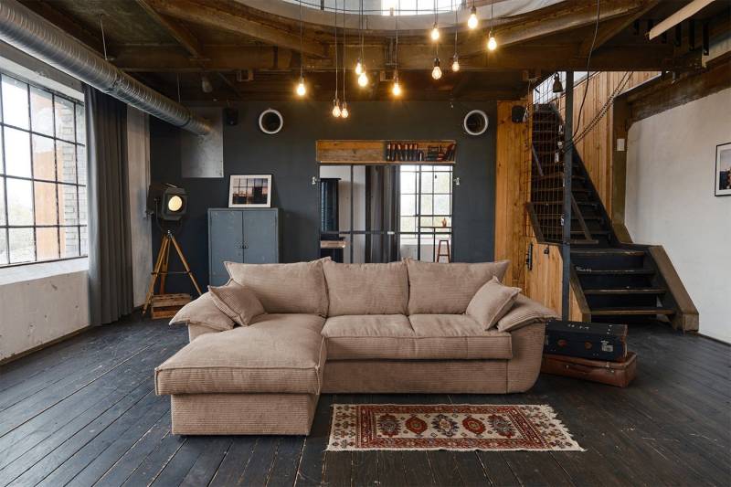 KAWOLA Ecksofa ASOKA, Schlafsofa Couch Cord mit Stauraum verschiedene Farben 257x152 cm von KAWOLA