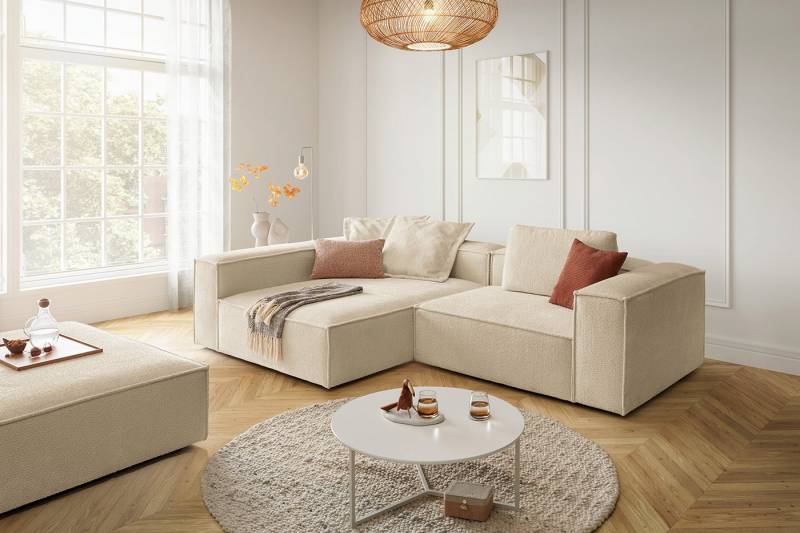 KAWOLA Ecksofa CARMO, Couch L-Form rechts oder links Stoff verschiedene Farben 306x191 cm von KAWOLA