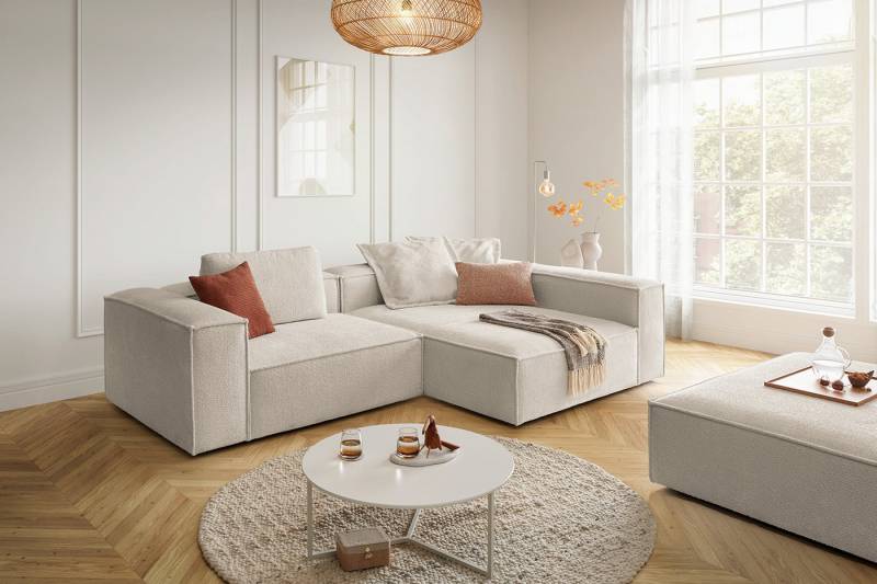 KAWOLA Ecksofa CARMO, Couch L-Form rechts oder links Stoff verschiedene Farben 306x191 cm von KAWOLA