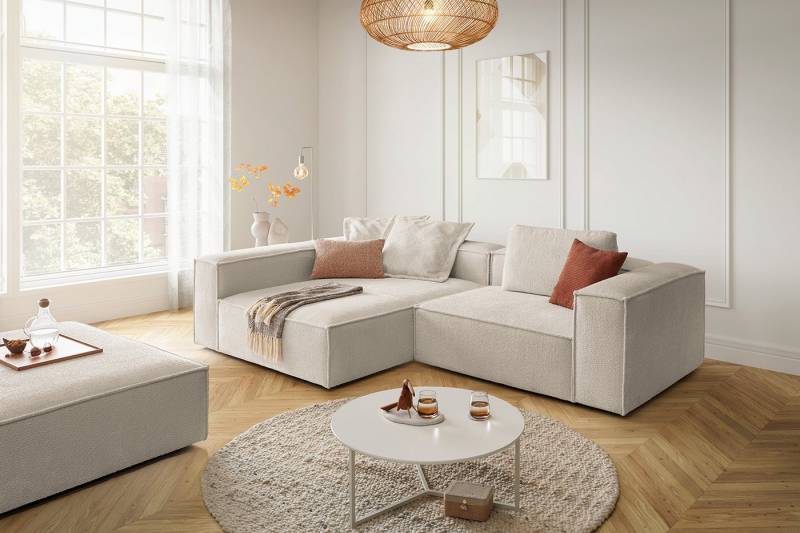 KAWOLA Ecksofa CARMO, Couch L-Form rechts oder links Stoff verschiedene Farben 306x191 cm von KAWOLA