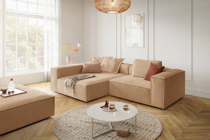 KAWOLA Ecksofa CARMO, Couch L-Form rechts oder links Stoff verschiedene Farben 306x191 cm von KAWOLA