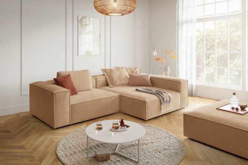KAWOLA Ecksofa CARMO, Couch L-Form rechts oder links Stoff verschiedene Farben 306x191 cm von KAWOLA
