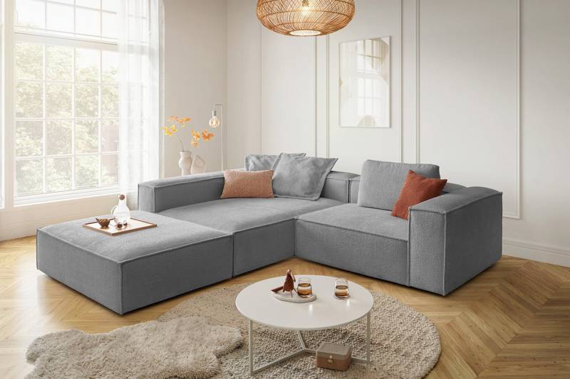KAWOLA Ecksofa CARMO, L-Form rechts oder links mit Hocker Stoff verschiedene Farben von KAWOLA