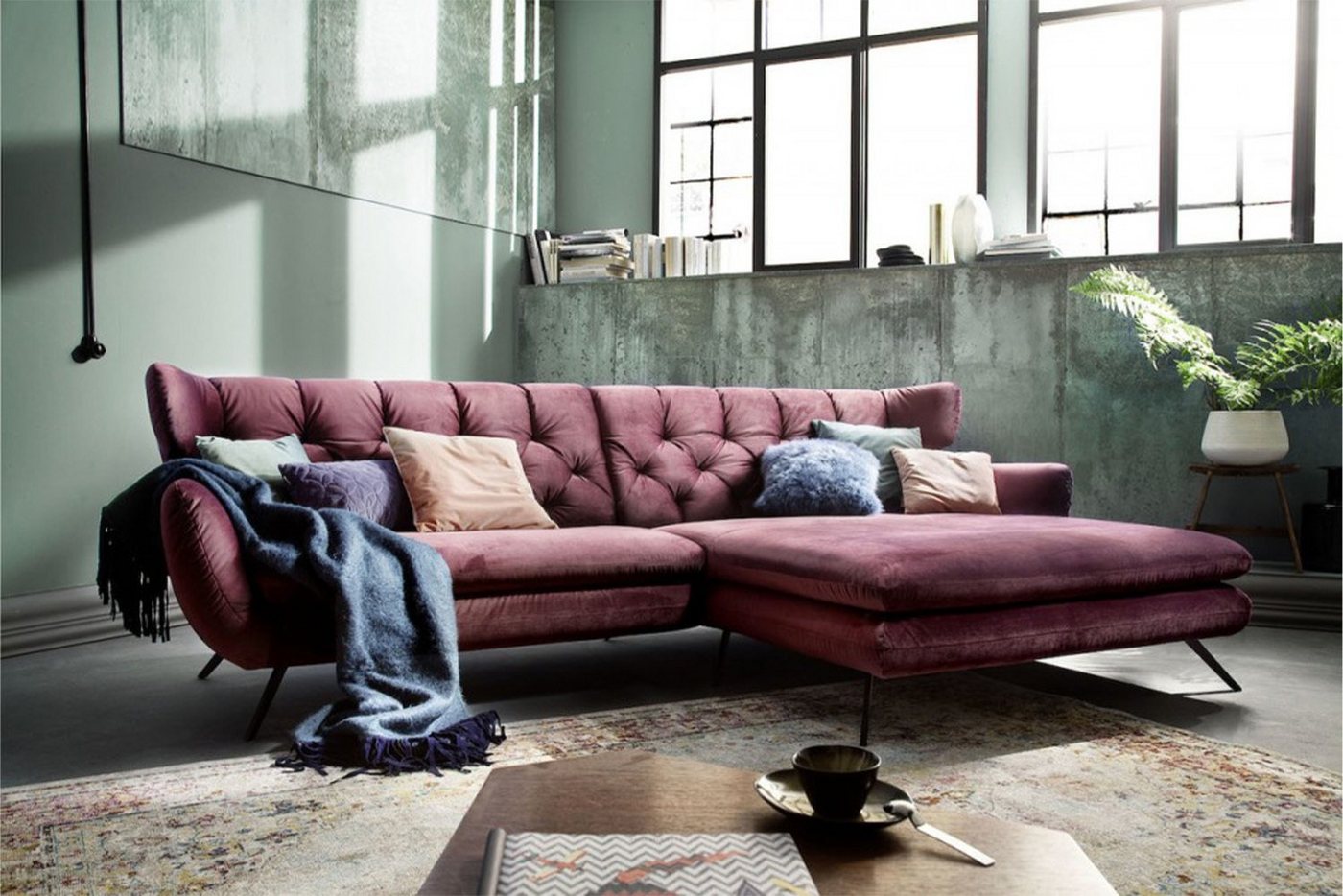KAWOLA Ecksofa CHARME, Sofa, Longchair links od. rechts, Velvet purple von KAWOLA