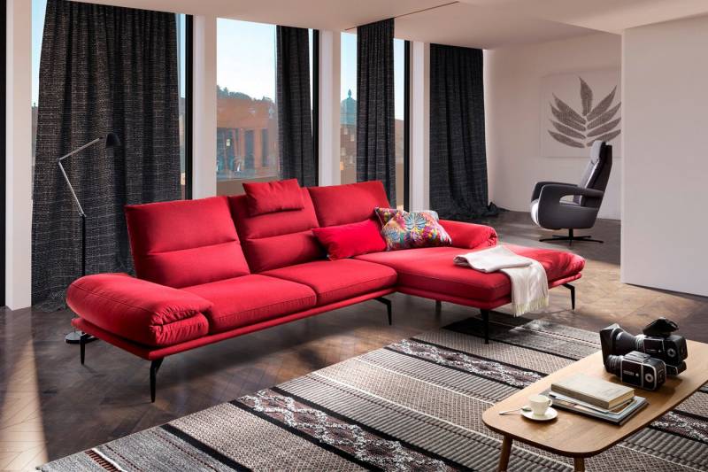 KAWOLA Ecksofa KIMI, 3-Sitzer Couch L-Form rechts Stoff rot von KAWOLA