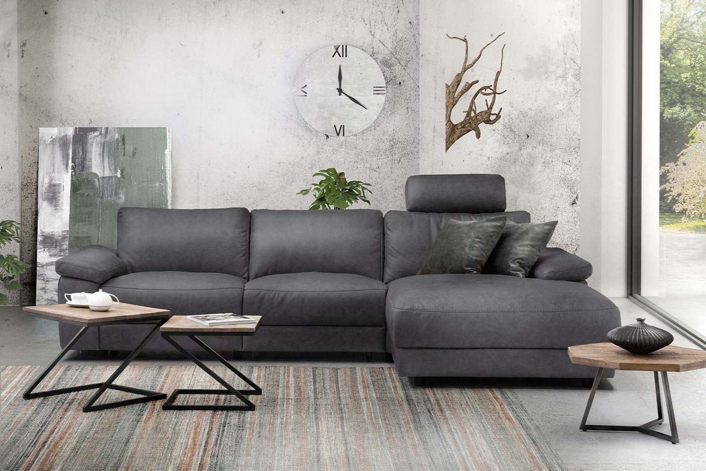 KAWOLA Ecksofa LOLA XL, Sofa Stoff od. Leder, Recamiere rechts od. links, versch. Farben von KAWOLA