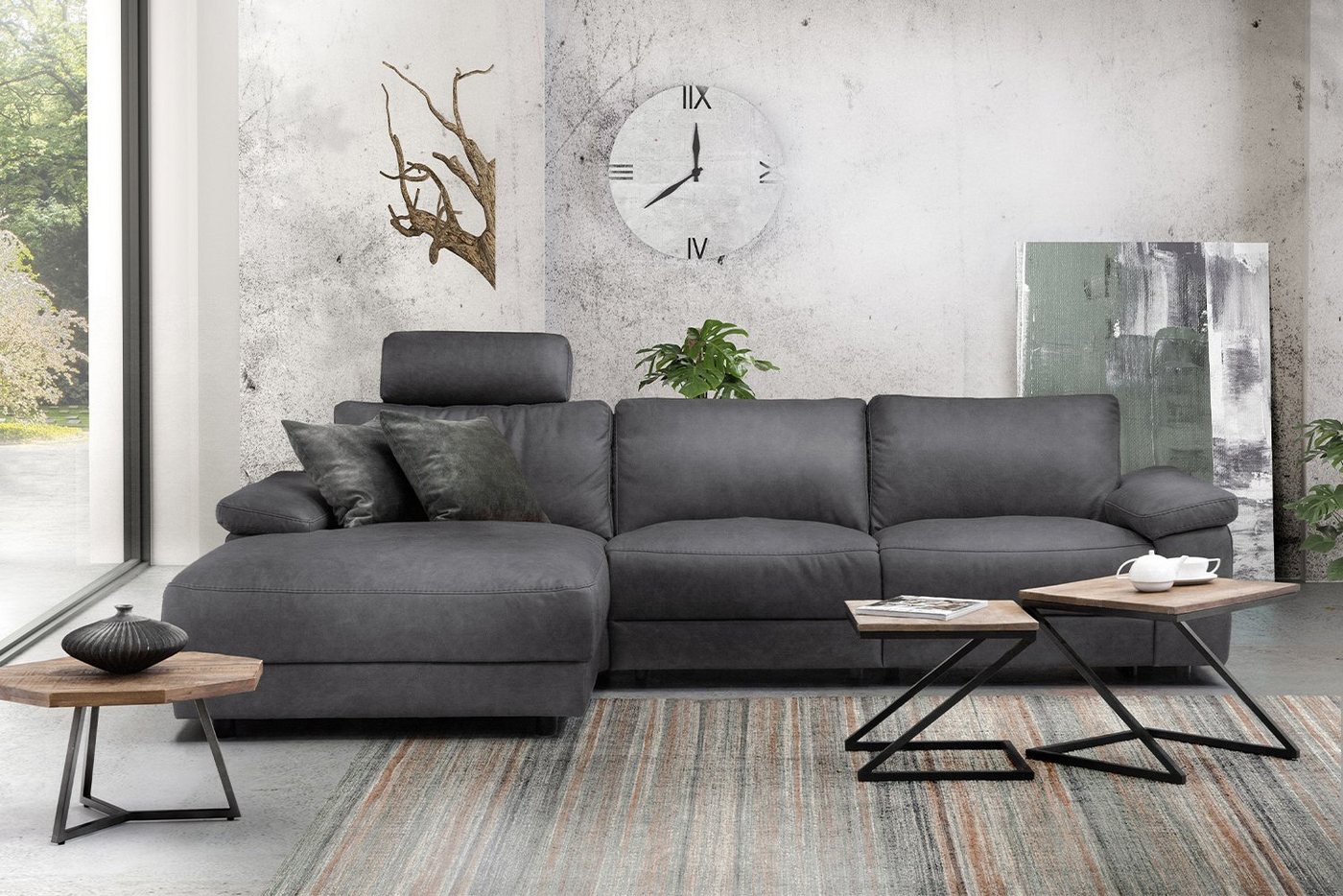 KAWOLA Ecksofa LOLA XL, Sofa Stoff od. Leder, Recamiere rechts od. links, versch. Farben von KAWOLA