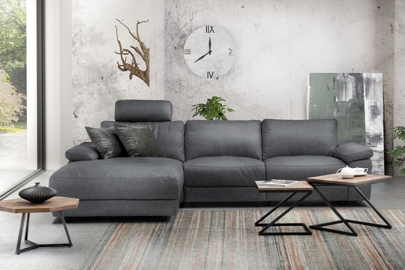 KAWOLA Ecksofa LOLA XL, Sofa Stoff od. Leder, Recamiere rechts od. links, versch. Farben von KAWOLA