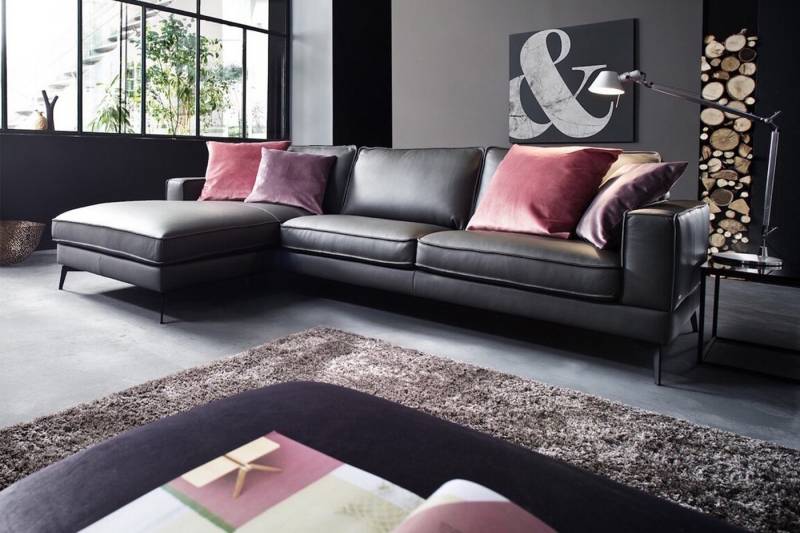 KAWOLA Ecksofa LUGA, Couch L-Form rechts oder links Leder, mit oder ohne Kopfstütze von KAWOLA