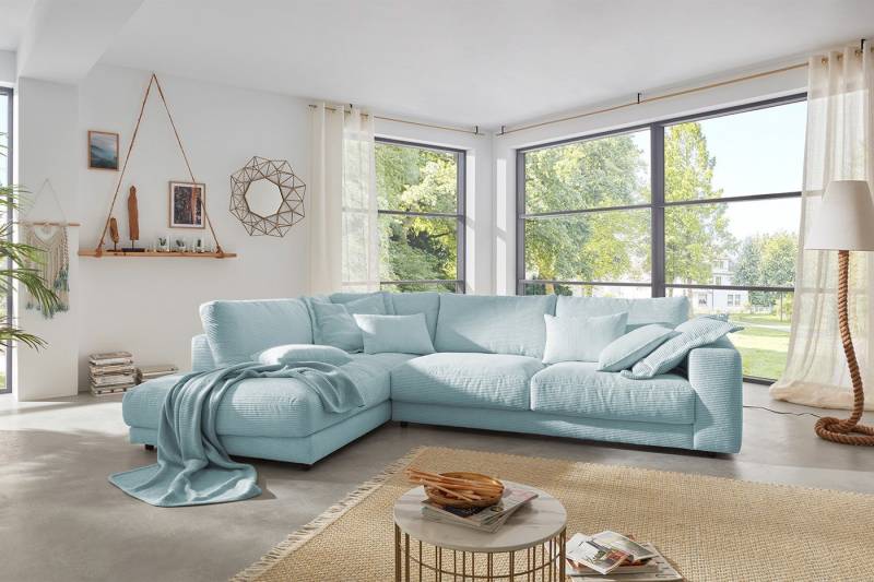 KAWOLA Ecksofa MADELINE, Couch L-Form rechts oder links, Cord verschiedene Farben 325x224 cm von KAWOLA