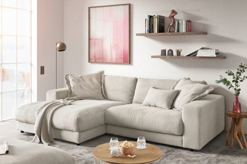 KAWOLA Ecksofa MADELINE, Sofa Cord Longchair rechts od. links versch. Farben von KAWOLA
