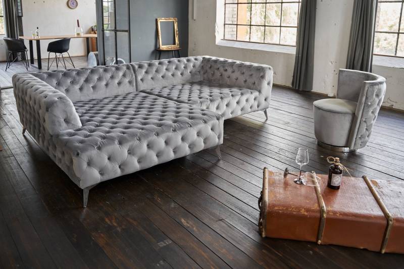 KAWOLA Ecksofa NARLA, Couch Chesterfield L-Form rechts oder links Velvet 279x190 cm von KAWOLA
