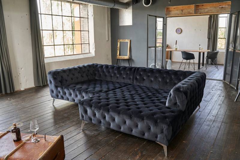 KAWOLA Ecksofa NARLA, Couch Chesterfield L-Form rechts oder links Velvet 279x190 cm von KAWOLA