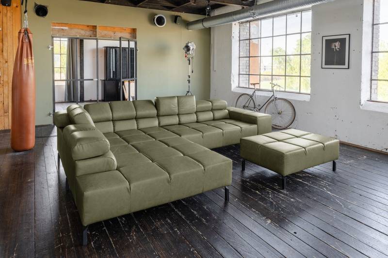 KAWOLA Ecksofa NELSON, L-Form rechts oder links Leder mit Hocker verschiedene Farben von KAWOLA
