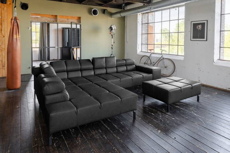 KAWOLA Ecksofa NELSON, L-Form rechts oder links Leder mit Hocker verschiedene Farben von KAWOLA