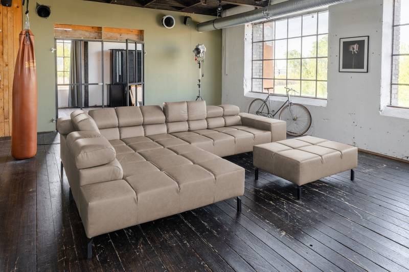 KAWOLA Ecksofa NELSON, L-Form rechts oder links Leder mit Hocker verschiedene Farben von KAWOLA