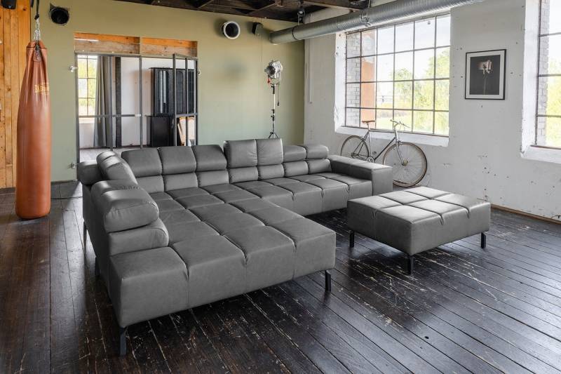 KAWOLA Ecksofa NELSON, L-Form rechts oder links Leder mit Hocker verschiedene Farben von KAWOLA