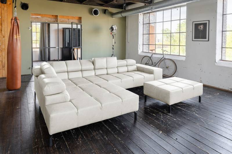 KAWOLA Ecksofa NELSON, L-Form rechts oder links Leder mit Hocker und motorischem Sitzvorzug von KAWOLA