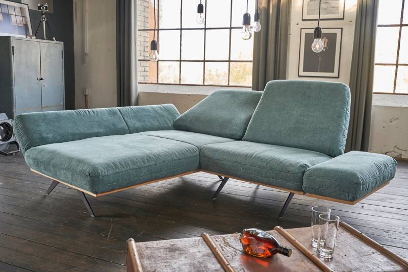 KAWOLA Ecksofa NINO, Couch L-Form rechts oder links Stoff petrol 250x99 cm von KAWOLA