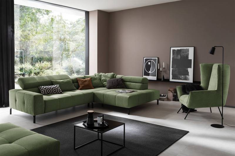 KAWOLA Ecksofa OHIO, L-Form rechts oder links Feincord, mit oder ohne Sitzvorzug 311x219 cm von KAWOLA