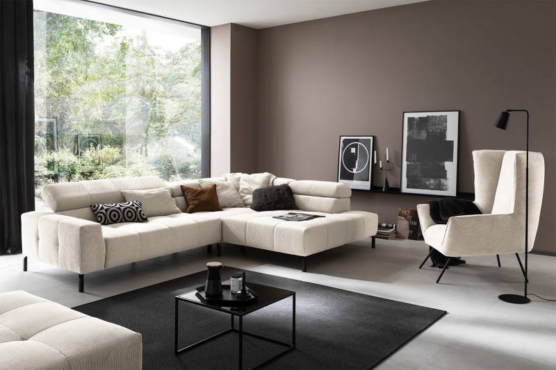 KAWOLA Ecksofa OHIO, L-Form rechts oder links Feincord, mit oder ohne Sitzvorzug 311x219 cm von KAWOLA