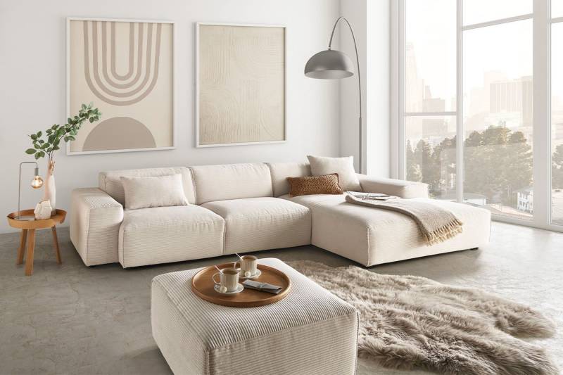 KAWOLA Ecksofa RANI, Couch L-Form rechts od. links, Cord verschiedene Farben 299x189 cm von KAWOLA
