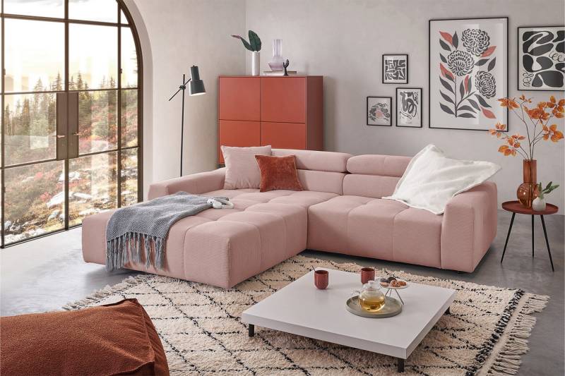 KAWOLA Ecksofa RENO, Sofa Feincord, mit od. ohne Sitzvorzug, versch. Farben von KAWOLA