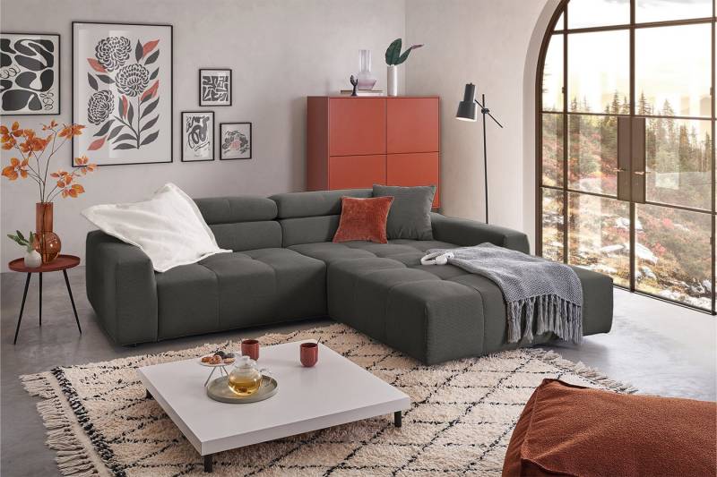 KAWOLA Ecksofa RENO, L-Form rechts oder links, mit oder ohne Sitzvorzug Feincord 258x217 cm von KAWOLA