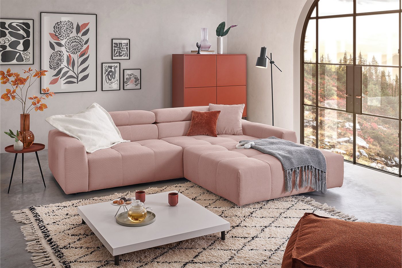 KAWOLA Ecksofa RENO, Sofa Feincord, mit od. ohne Sitzvorzug, versch. Farben von KAWOLA