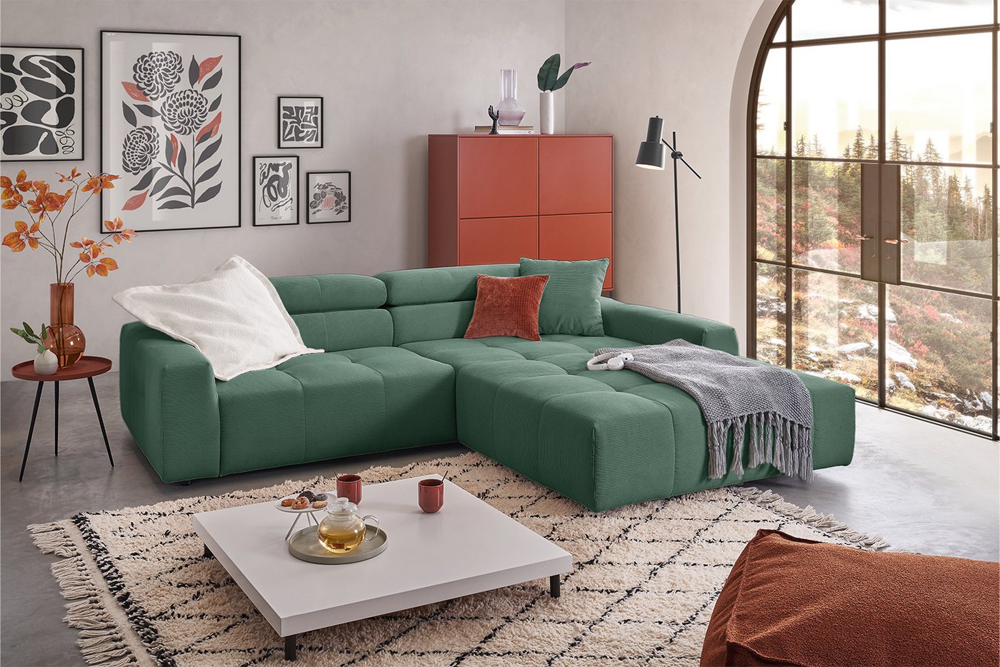 KAWOLA Ecksofa RENO, Sofa Feincord, mit od. ohne Sitzvorzug, versch. Farben von KAWOLA