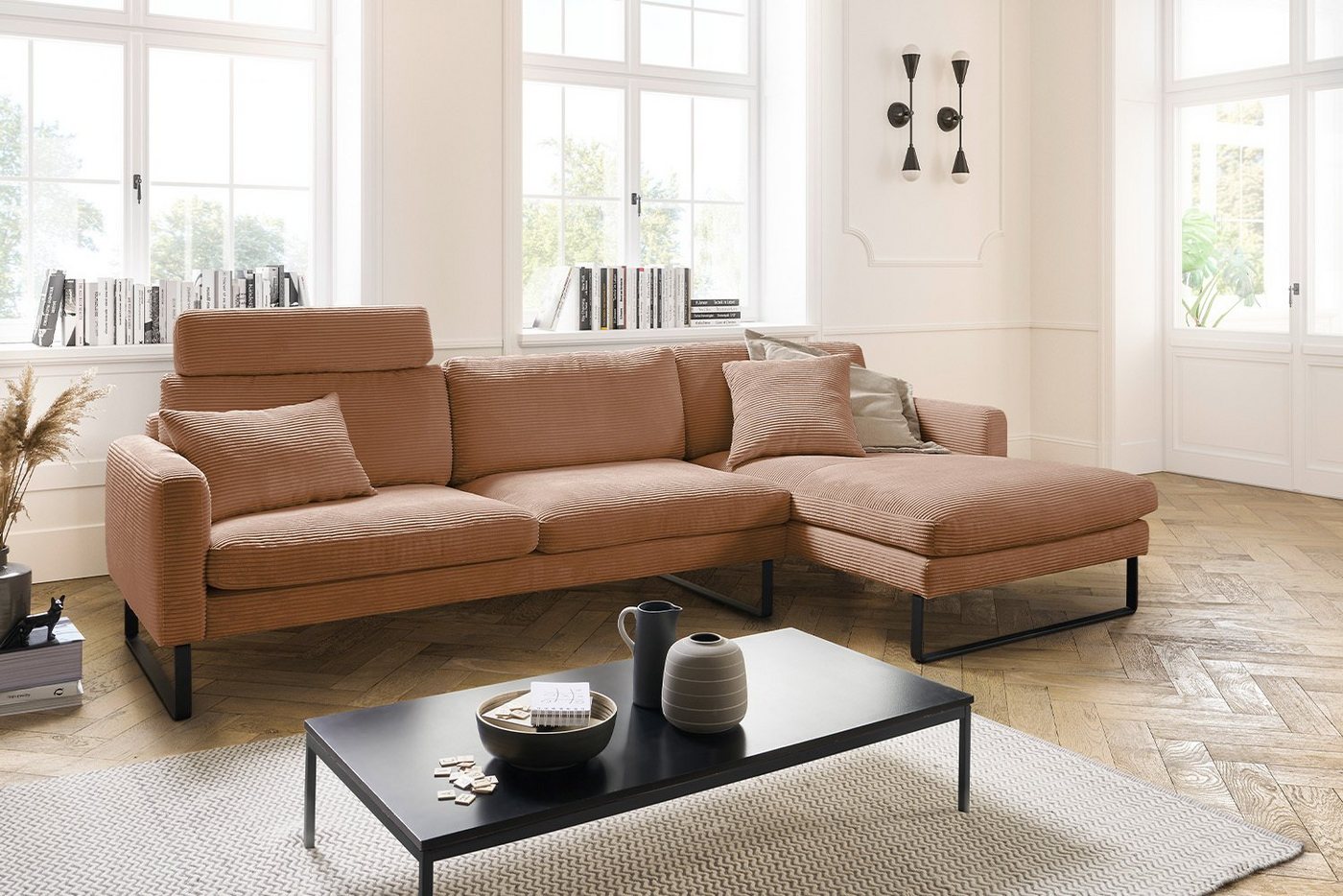 KAWOLA Ecksofa RICARDA, Sofa Cord, Recamiere links od. rechts, versch. Farben von KAWOLA