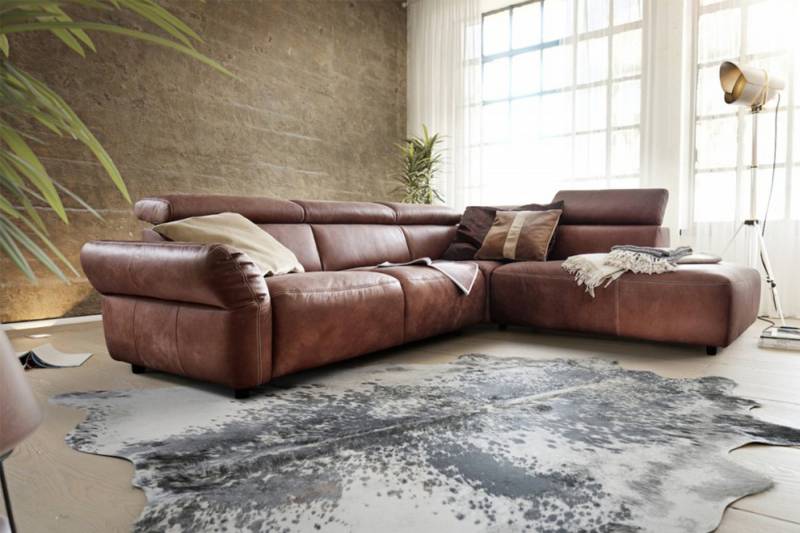 KAWOLA Ecksofa RISO, Couch L-Form rechts oder links Leder Sitztiefenverstellung, 263x240 cm von KAWOLA