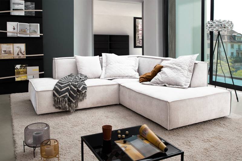 KAWOLA Ecksofa SAMU, Couch L-Form rechts oder links Stoff verschiedene Farben 226x224 cm von KAWOLA