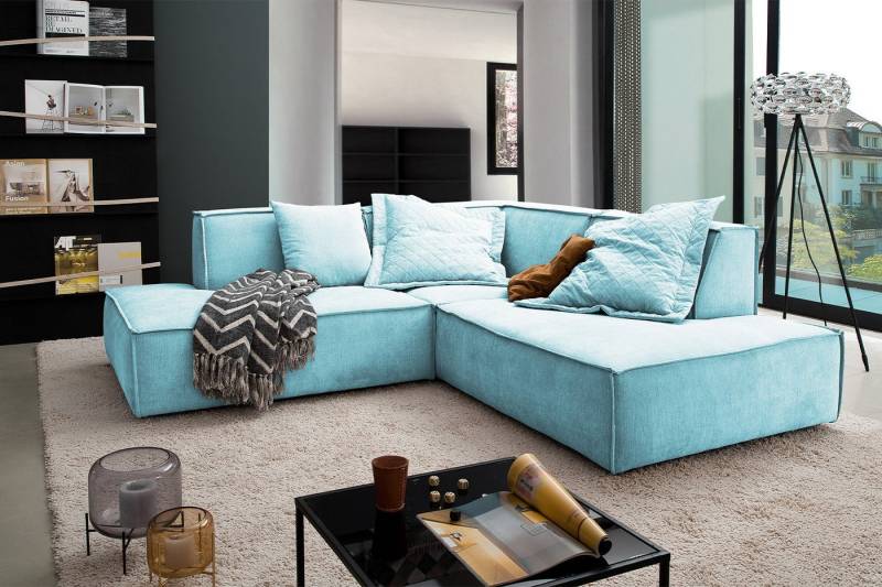 KAWOLA Ecksofa SAMU, Couch L-Form rechts oder links Stoff verschiedene Farben 226x224 cm von KAWOLA