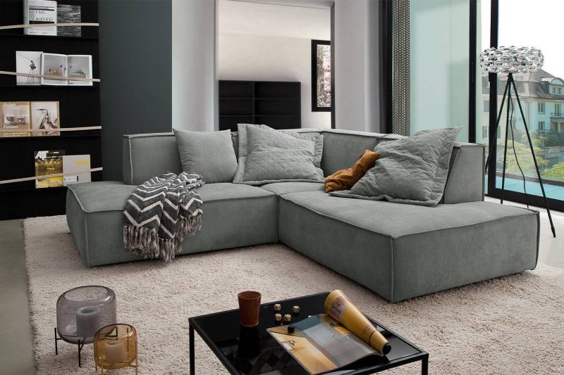 KAWOLA Ecksofa SAMU, Couch L-Form rechts oder links Stoff verschiedene Farben 226x224 cm von KAWOLA