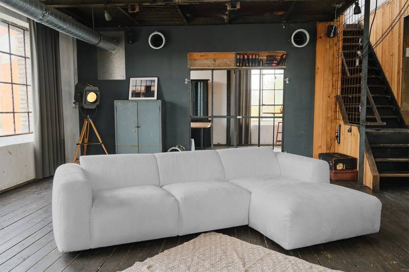 KAWOLA Ecksofa VALAR, Couch L-Form rechts oder links Stoff silber 280x165 cm von KAWOLA