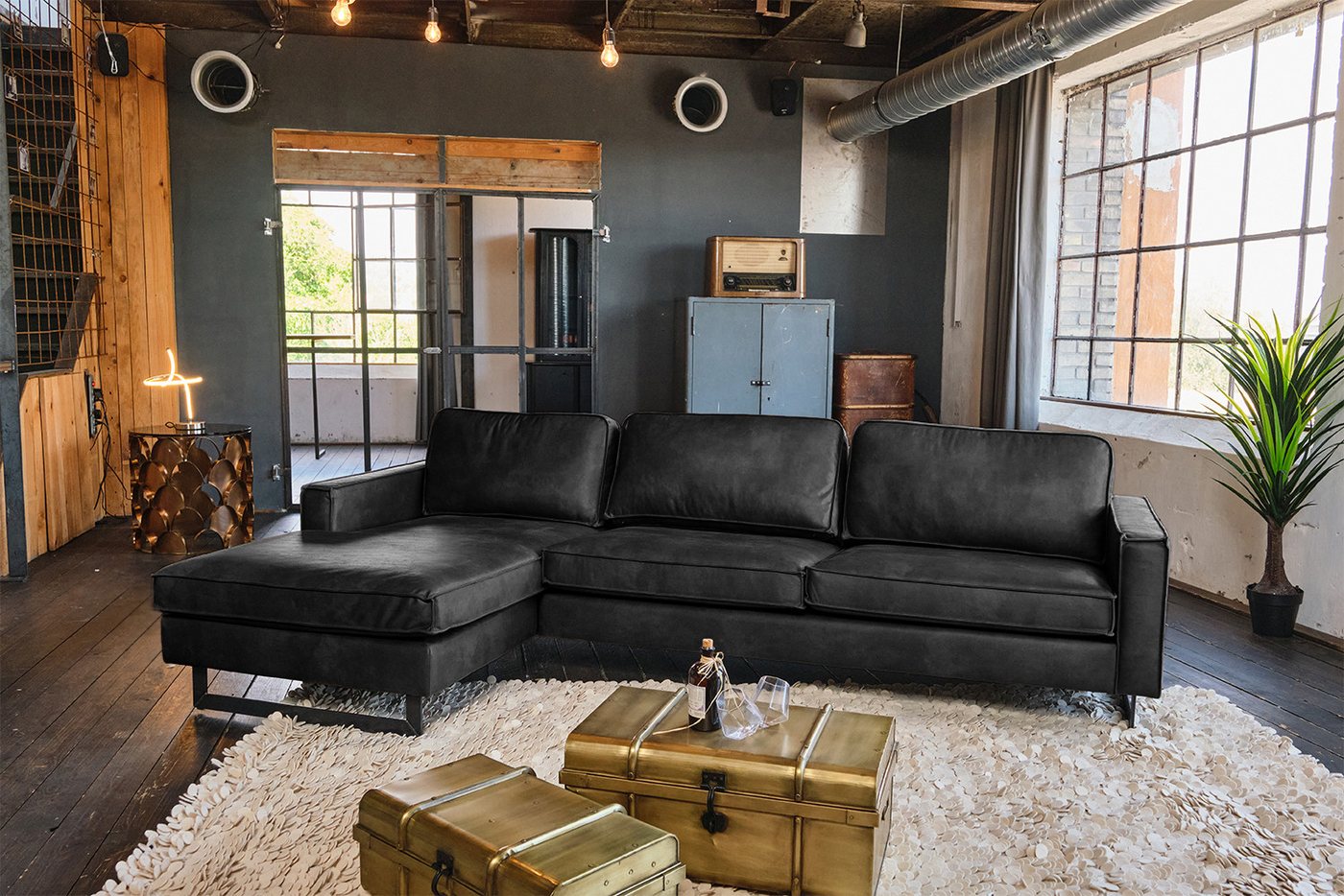 KAWOLA Ecksofa VILNIUS, Couch L-Form mit Longchair rechts oder links Lederfaserstoff von KAWOLA