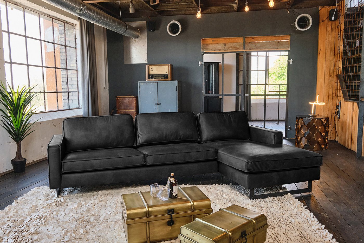 KAWOLA Ecksofa VILNIUS, Couch L-Form mit Longchair rechts oder links Lederfaserstoff von KAWOLA