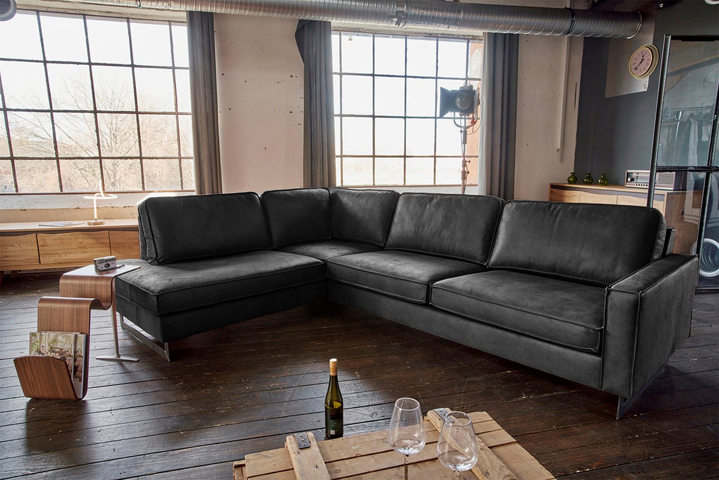 KAWOLA Ecksofa VILNIUS, Couch L-Form mit Recamiere rechts oder links Lederfaserstoff KAWOLA Ecksofa VILNIUS, Couch L-Form mit Recamiere rechts oder links Lederfaserstoff von KAWOLA