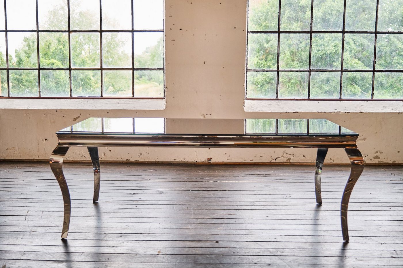 KAWOLA Esstisch AMARA, Tisch Glastisch Barock, Gestell Edelstahl, 200x100cm von KAWOLA