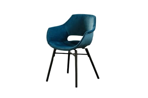 KAWOLA Esszimmerstuhl Samt mit Armlehnen ZAJA | Stuhl für Esszimmer, Schreibtisch & Schminktisch | Polsterstuhl mit Stoffbezug & Metallgestell - Schwarz von KAWOLA
