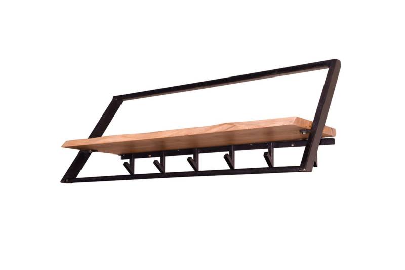 KAWOLA Wandgarderobe ALEGRA, Garderobe Akazie Metall Hutablage 5 Haken schwarz von KAWOLA